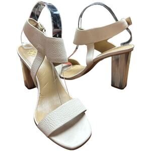 Ann Taylor Cream Ivory Leather Strap Block Heel Sandals Women's Size 8.5
